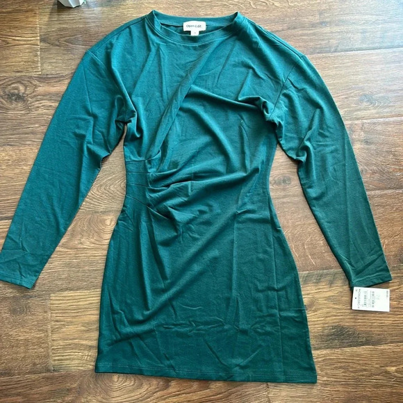 NWT Open Edit Long Sleeve Asymmetric MiniDress | Long Sleeve Dress | Green Dress - Picture 5 of 11